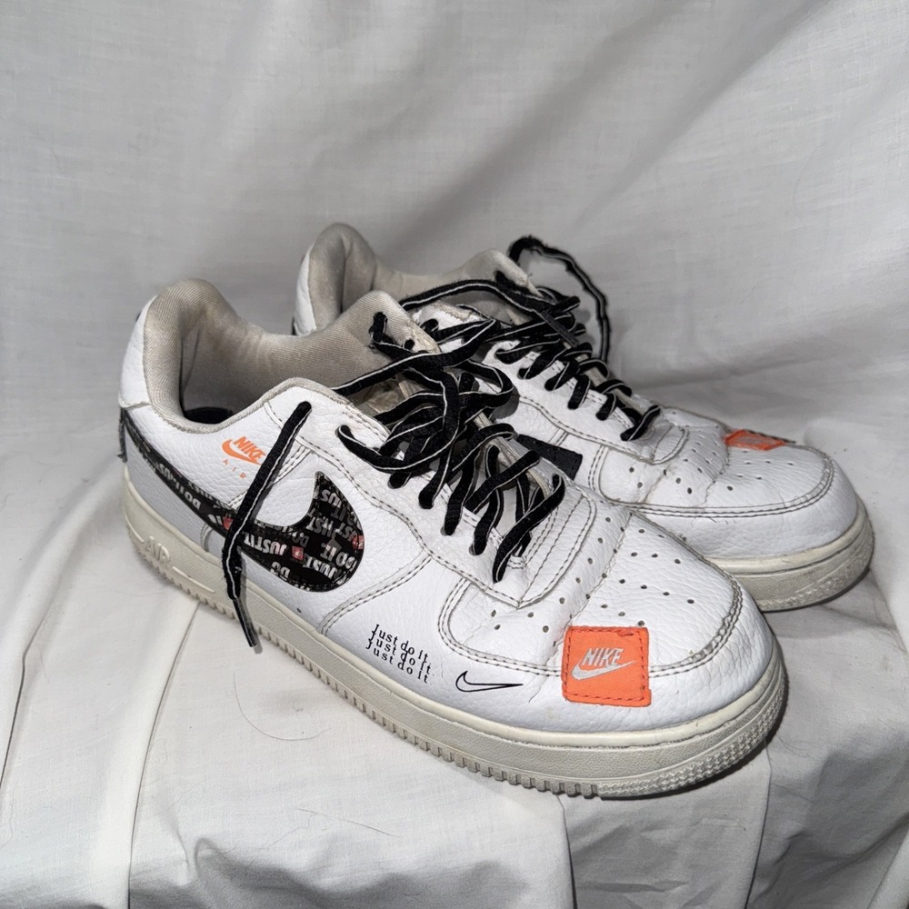 Rare Nike Air Force 1 '07 Premium Just Do It Mens Size 9.5 White Black Sneakers